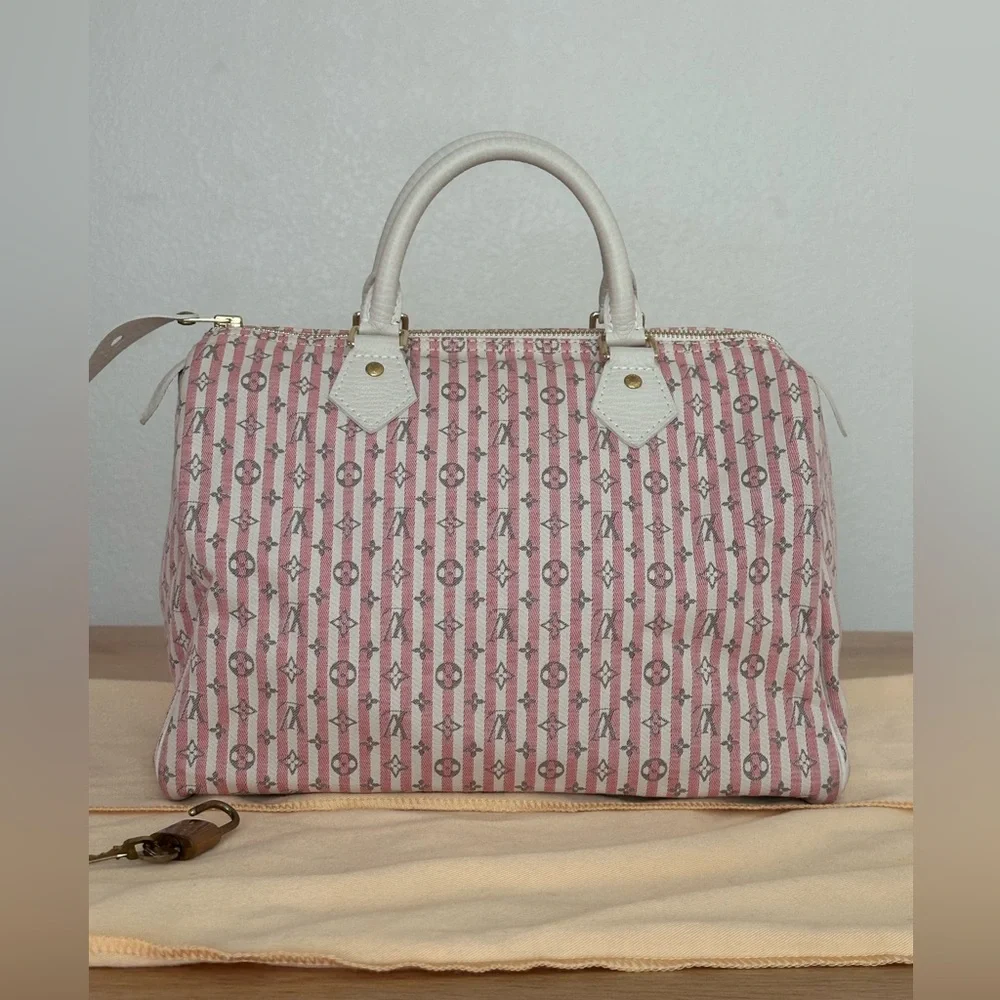 Louis Vuitton Pink & White Monogram Mini Lin Croisette Speedy 30